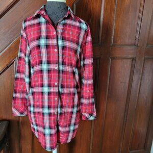 Victoria’s Secret Sz Xs Red Tartan Plaid Long Sleeve Button Down Sleep Shirt